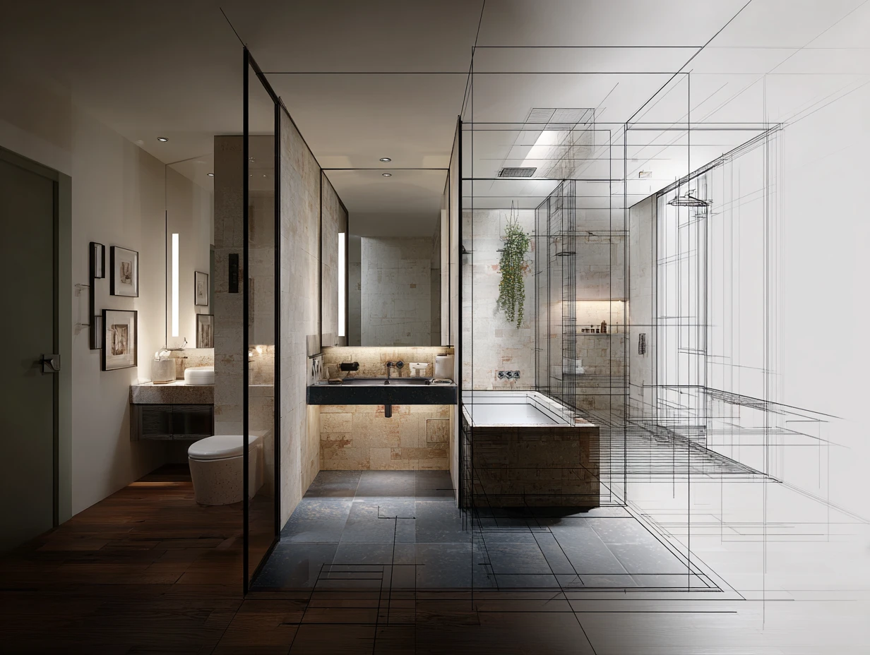 Render 3D bagno in fase di progettazione