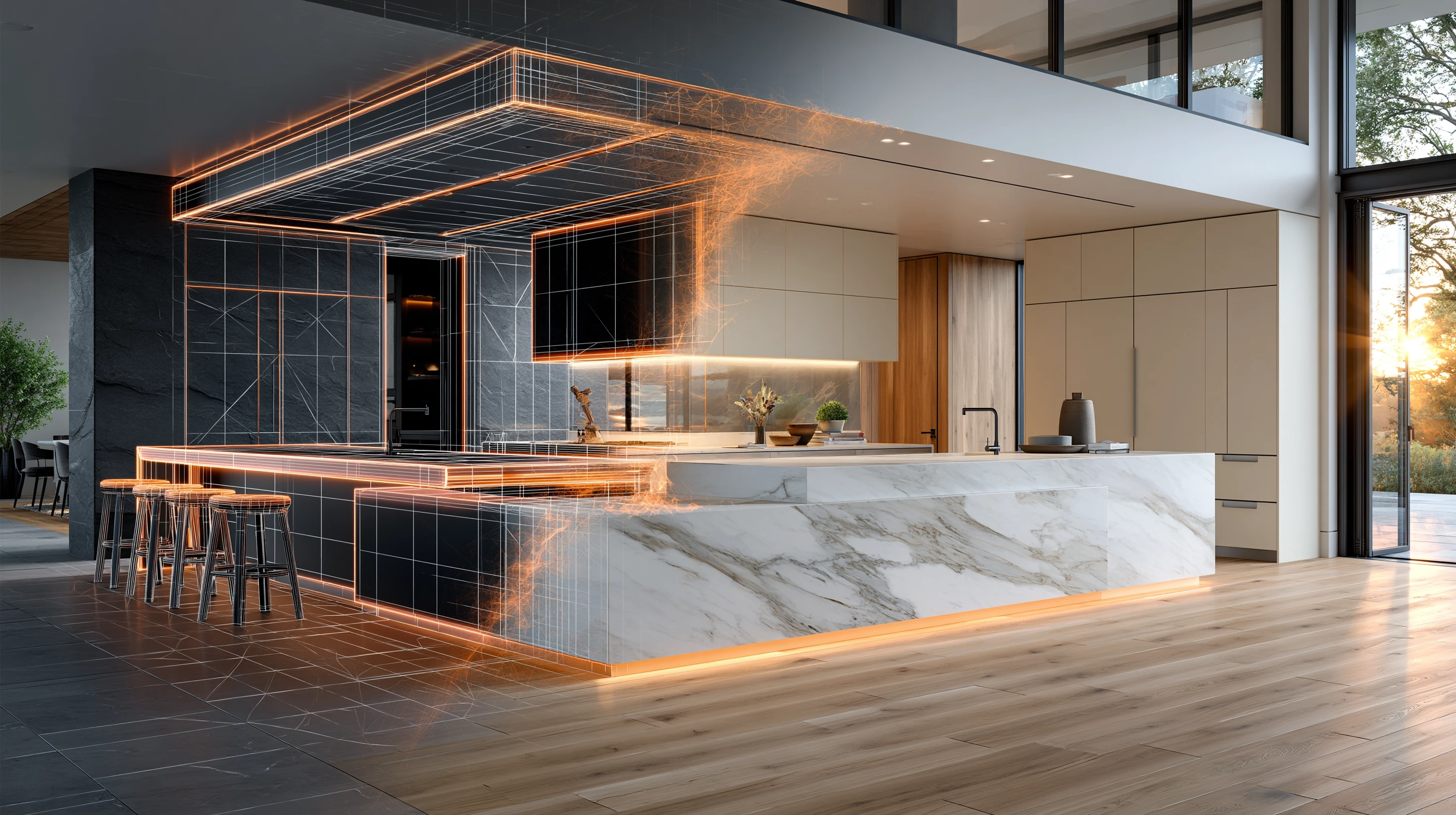 Render 3D cucina su misura